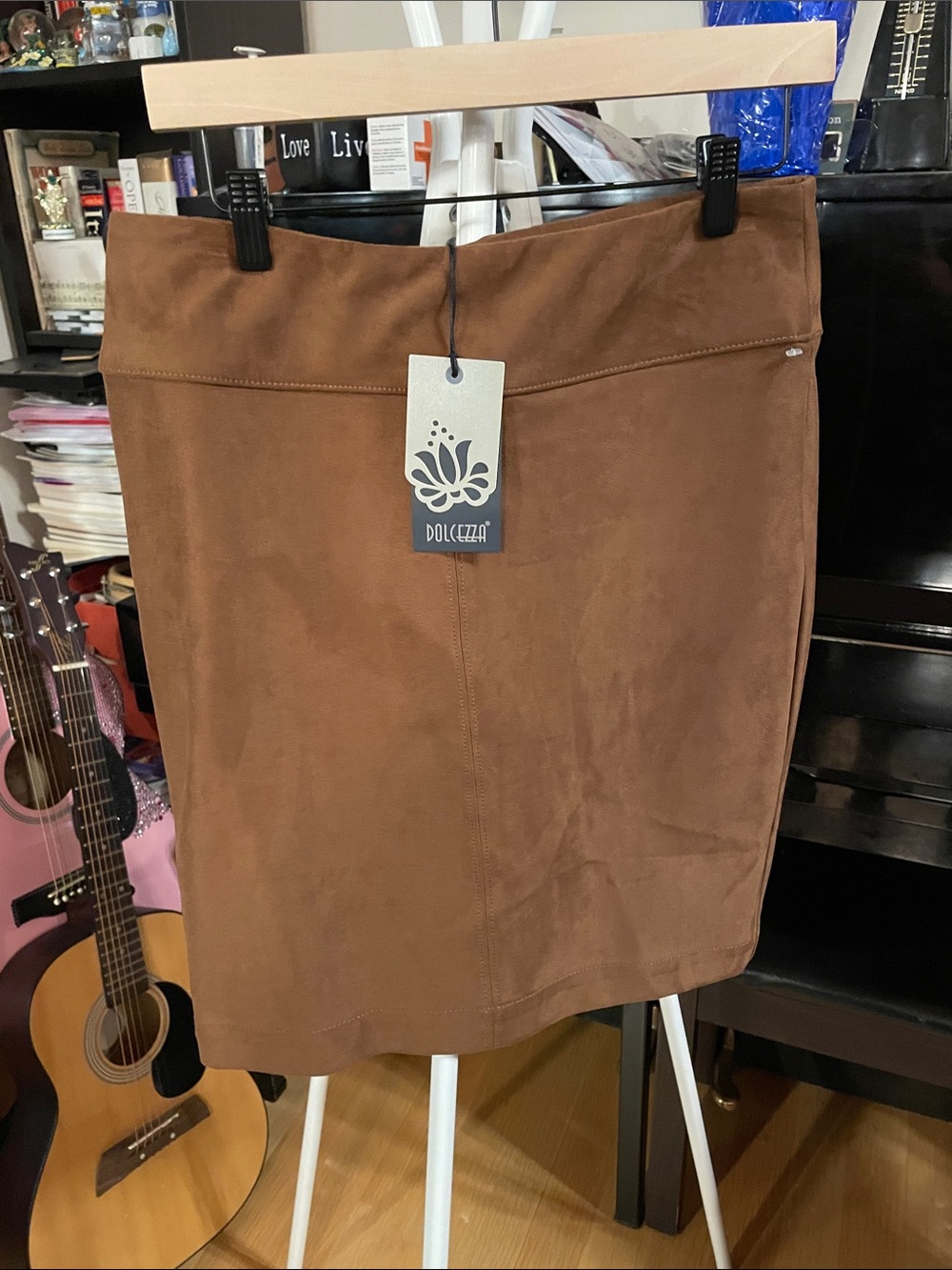 Dolcezza NEW Brown Faux Suede Pencil Skirt